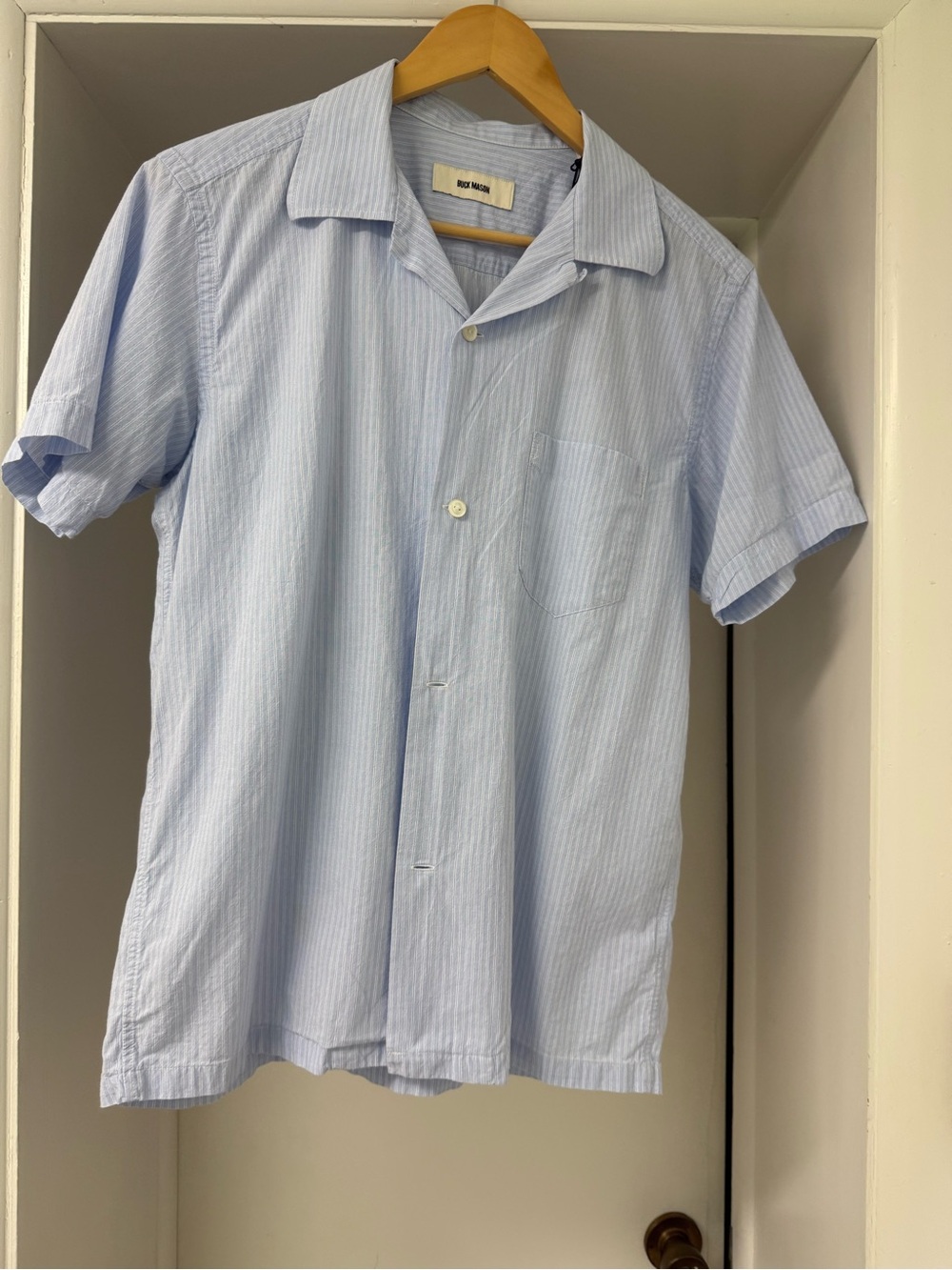 Buck Mason Light Blue stripe camp shirt small NWT